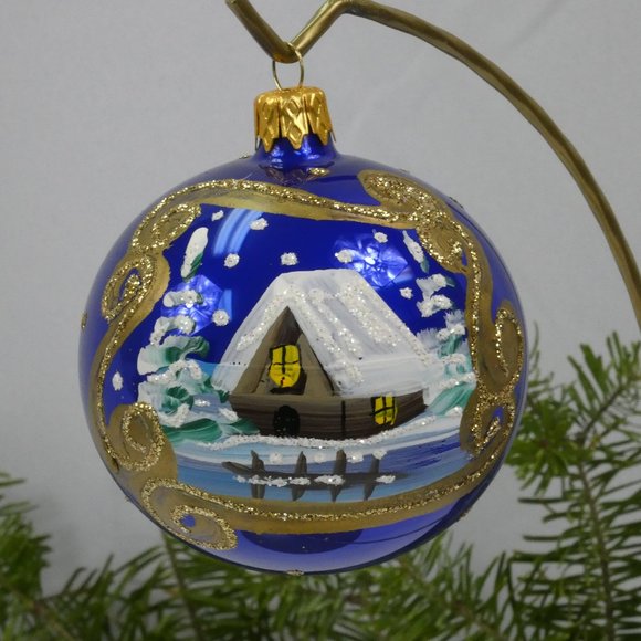 Winter Village Hand Decorated Christmas Ornament 3" Blown Glass Ball**SET OF 6** - Picture 2 of 5